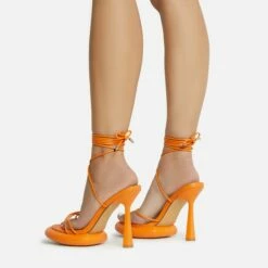 EGO Sauce Lace Up Strappy Statement Platform Heel In Orange Faux Leather -EGO Sales Store 06 10 22 fw5583 sq