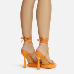 EGO Sauce Lace Up Strappy Statement Platform Heel In Orange Faux Leather -EGO Sales Store 06 10 22 fw5584 sq