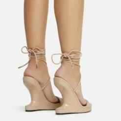 EGO Raven Lace Up Platform Sole Cut Out Wedge Heel In Nude Faux Leather -EGO Sales Store 06 10 22 fw5664