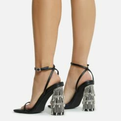 EGO Chalston Square Toe Diamante Tassel Detail Round Block Heel In Black Faux Leather -EGO Sales Store 06 10 22 fw5668 copy