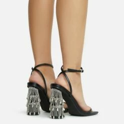 EGO Chalston Square Toe Diamante Tassel Detail Round Block Heel In Black Faux Leather -EGO Sales Store 06 10 22 fw5669 copy