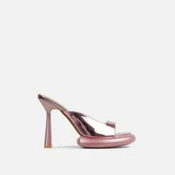 EGO Volvic Peep Toe Statement Platform Stiletto Heel Mule In Pink Metallic Faux Leather