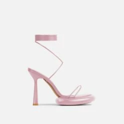 EGO Sauce Lace Up Strappy Statement Platform Heel In Pink Faux Leather -EGO Sales Store 06 10 22 fw5742 sq