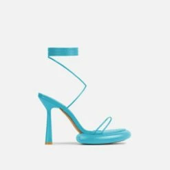 EGO Sauce Lace Up Strappy Statement Platform Heel In Blue Faux Leather -EGO Sales Store 06 10 22 fw5743 sq
