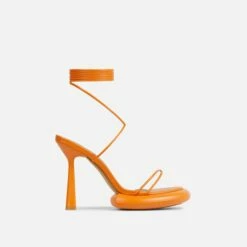 EGO Sauce Lace Up Strappy Statement Platform Heel In Orange Faux Leather -EGO Sales Store 06 10 22 fw5744 sq