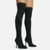 EGO Fierce Pointed Toe Stiletto Heel Over The Knee Thigh High Long Sock Boot In Black Ribbed Knit -EGO Sales Store 06 10 22 fw7674 copy