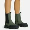 EGO Maddy Rubber Toe Detail Chunky Sole Ankle Chelsea Biker Boot In Green Matte Rubber