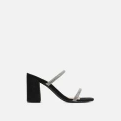 EGO Garland Double Diamante Strap Square Toe Block Heel Mule In Black Faux Leather -EGO Sales Store 07 03 23 jul67015 sq