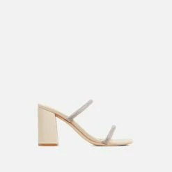 EGO Garland Double Diamante Strap Square Toe Block Heel Mule In Nude Faux Leather -EGO Sales Store 07 03 23 jul67016 sq