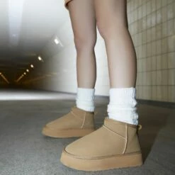 EGO Pumpkin Platform Sole Faux Fur Lining Ultra Mini Ankle Boot In Chestnut Faux Suede -EGO Sales Store 09 12 22 rott34243 copy