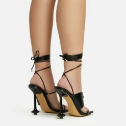 EGO Empty-Love Lace Up Strappy Detail Square Toe Statement Heel In Black Faux Leather -EGO Sales Store 12 01 23 fw acc52836 sb2