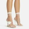 EGO Empty-Love Lace Up Strappy Detail Square Toe Statement Heel In White Faux Leather -EGO Sales Store 12 01 23 fw acc52837 s
