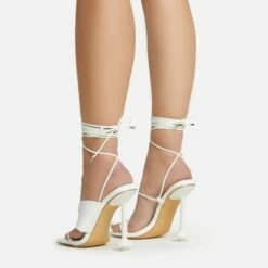EGO Empty-Love Lace Up Strappy Detail Square Toe Statement Heel In White Faux Leather -EGO Sales Store 12 01 23 fw acc52839 sb2