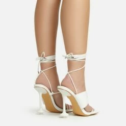 EGO Empty-Love Lace Up Strappy Detail Square Toe Statement Heel In White Faux Leather -EGO Sales Store 12 01 23 fw acc52840 sb