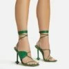 EGO Empty-Love Lace Up Strappy Detail Square Toe Statement Heel In Green Faux Leather