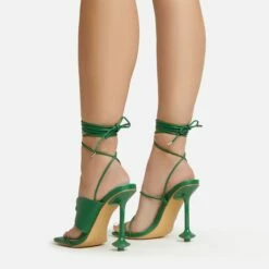 EGO Empty-Love Lace Up Strappy Detail Square Toe Statement Heel In Green Faux Leather -EGO Sales Store 12 01 23 fw acc52848 sb