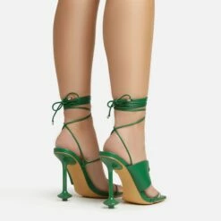 EGO Empty-Love Lace Up Strappy Detail Square Toe Statement Heel In Green Faux Leather -EGO Sales Store 12 01 23 fw acc52849 sb2