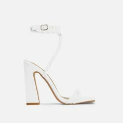EGO Visalia Double Twisted Strap Detail Square Toe Flared Block Heel In White Faux Leather