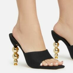 EGO Orbital Square Peep Toe Statement Metallic Heel Mule In Black Linen -EGO Sales Store 15 02 23 fw58877 d