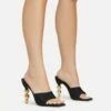 EGO Orbital Square Peep Toe Statement Metallic Heel Mule In Black Linen -EGO Sales Store 15 02 23 fw58877 sq