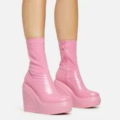 EGO Super-Nova Platform Wedge Ankle Sock Boot In Pink Patent -EGO Sales Store 15 02 23 fw58897 sq