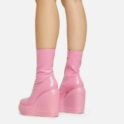EGO Super-Nova Platform Wedge Ankle Sock Boot In Pink Patent -EGO Sales Store 15 02 23 fw58899 sq