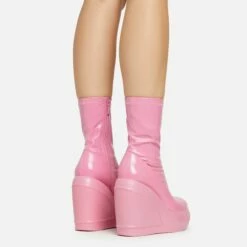EGO Super-Nova Platform Wedge Ankle Sock Boot In Pink Patent -EGO Sales Store 15 02 23 fw58900 sq