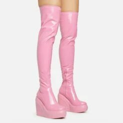EGO New-Utopia Platform Wedge Over The Knee Thigh High Long Boot In Pink Patent -EGO Sales Store 15 02 23 fw58914 sq