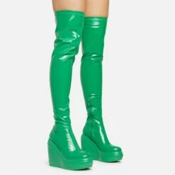 EGO New-Utopia Platform Wedge Over The Knee Thigh High Long Boot In Green Patent -EGO Sales Store 15 02 23 fw58919 sq