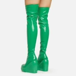 EGO New-Utopia Platform Wedge Over The Knee Thigh High Long Boot In Green Patent -EGO Sales Store 15 02 23 fw58921 sq