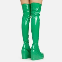 EGO New-Utopia Platform Wedge Over The Knee Thigh High Long Boot In Green Patent -EGO Sales Store 15 02 23 fw58922 sq