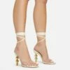 EGO Rose-Rouge Lace Up Clear Perspex Strap Square Toe Statement Metallic Heel In Beige Linen -EGO Sales Store 15 02 23 fw58930 sq