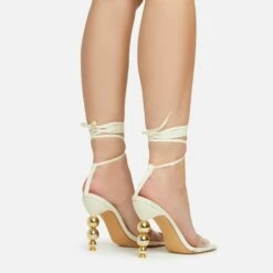 EGO Rose-Rouge Lace Up Clear Perspex Strap Square Toe Statement Metallic Heel In Beige Linen -EGO Sales Store 15 02 23 fw58933 sq