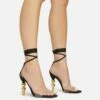 EGO Rose-Rouge Lace Up Clear Perspex Strap Square Toe Statement Metallic Heel In Black Linen