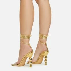 EGO Rose-Rouge Lace Up Clear Perspex Strap Square Toe Statement Metallic Heel In Gold Faux Leather -EGO Sales Store 15 02 23 fw58944 sq