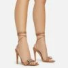 EGO Get-In-Loser Lace Up Buckle Detail Square Toe Stiletto Heel In Dark Nude Faux Leather