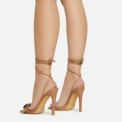 EGO Get-In-Loser Lace Up Buckle Detail Square Toe Stiletto Heel In Dark Nude Faux Leather -EGO Sales Store 15 02 23 fw58952 sb