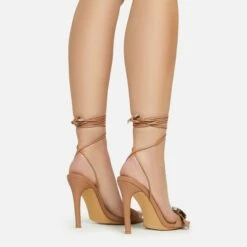 EGO Get-In-Loser Lace Up Buckle Detail Square Toe Stiletto Heel In Dark Nude Faux Leather -EGO Sales Store 15 02 23 fw58953 ab2