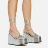 EGO Bubblegum Lace Up Knotted Strap Detail Platform Wedge Heel In Silver Metallic Faux Leather -EGO Sales Store 15 02 23 fw58986 1 sq