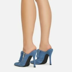 EGO Americana Zip Detail Pointed Toe Stiletto Heel Mule In Blue Denim -EGO Sales Store 15 02 23 fw59045 sb