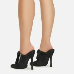EGO Americana Zip Detail Pointed Toe Stiletto Heel Mule In Black Denim -EGO Sales Store 15 02 23 fw59049 sb