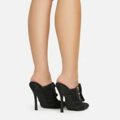 EGO Americana Zip Detail Pointed Toe Stiletto Heel Mule In Black Denim -EGO Sales Store 15 02 23 fw59050 sb2