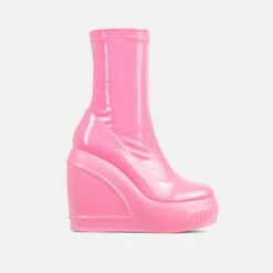 EGO Super-Nova Platform Wedge Ankle Sock Boot In Pink Patent -EGO Sales Store 15 02 23 fw60534 sq