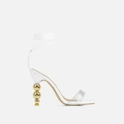 EGO Rose-Rouge Lace Up Clear Perspex Strap Square Toe Statement Metallic Heel In Beige Linen -EGO Sales Store 15 02 23 fw60583 1 sq
