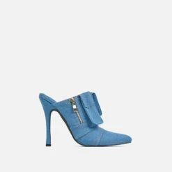 EGO Americana Zip Detail Pointed Toe Stiletto Heel Mule In Blue Denim -EGO Sales Store 15 02 23 fw60585 sq