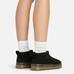 EGO Ivy Chunky Rubber Sole Faux Fur Lining Ultra Mini Ankle Boot In Black Faux Suede -EGO Sales Store 15 02 23 fw62017 sb2