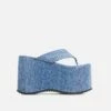 EGO Burning Thong Strap Extreme Platform Wedge Heel Mule In Blue Denim -EGO Sales Store 15 02 23 fw62665