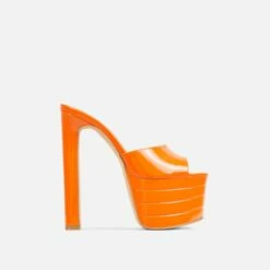 EGO Merge Peep Toe Exteme Platform Thin Block Heel Mule In Orange Patent -EGO Sales Store 15 02 23 fw62670 sq