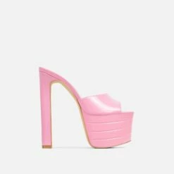 EGO Merge Peep Toe Exteme Platform Thin Block Heel Mule In Pink Patent -EGO Sales Store 15 02 23 fw62671 sq