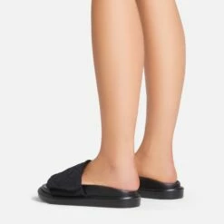 EGO It's-A-Vibe Embossed Velcro Strap Flat Slider Sandal In Black Lycra -EGO Sales Store 15 02 23 fw63496 sb